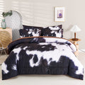 Sucses Cow Print Comforter Set Queen Size, 8Pcs Cow Fur Print Bed In A Bed, Western Highland Cowhide Bedding Sets With Comforter