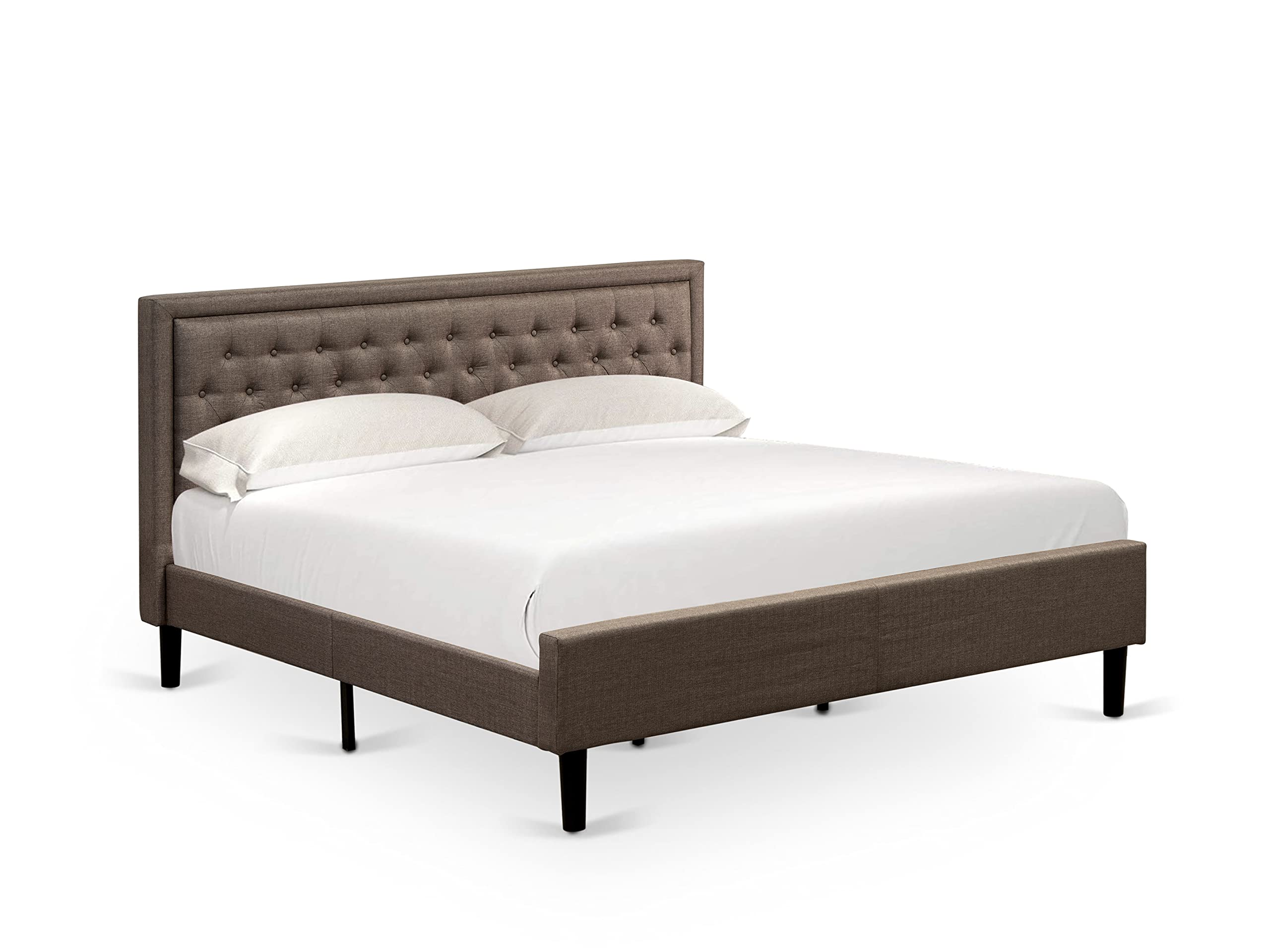 East West Furniture KD18K-1GA07 2 Piece King Bedroom Set - 1 Bed Frame Brown Linen Fabric Padded and Button Tufted Headboard with 1 Mid Century Nightstand - Distressed Jacobean Finish Nightstand