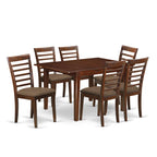 East West Furniture MILA7-MAH-C 7 Piece Dining Table Set Consist of a Rectangle Dinner Table with Butterfly Leaf and 6 Linen Fabric Dining Room Chairs, 36x54 Inch, Mahogany