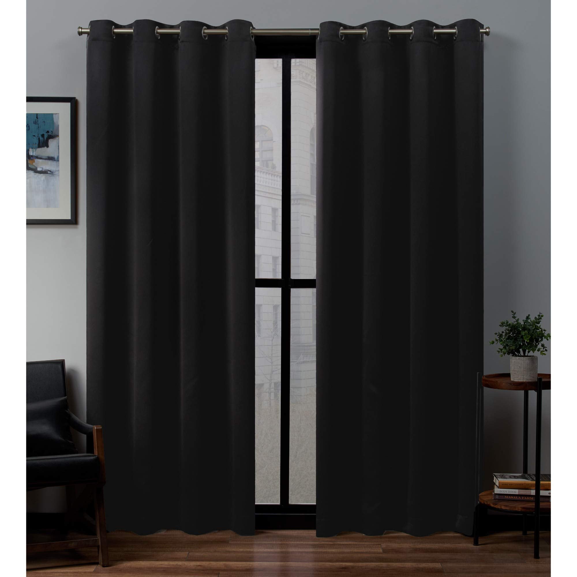 Exclusive Home Sateen Twill Woven Room Darkening Blackout Grommet Top Curtain Panel Pair, 52''x108'', Black