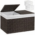 Handwoven Wicker Storage Basket with 2 Lids & Liners, Large Shelf Basket for Clothes, Toys, Blankets, Foldable Storage Bin for L