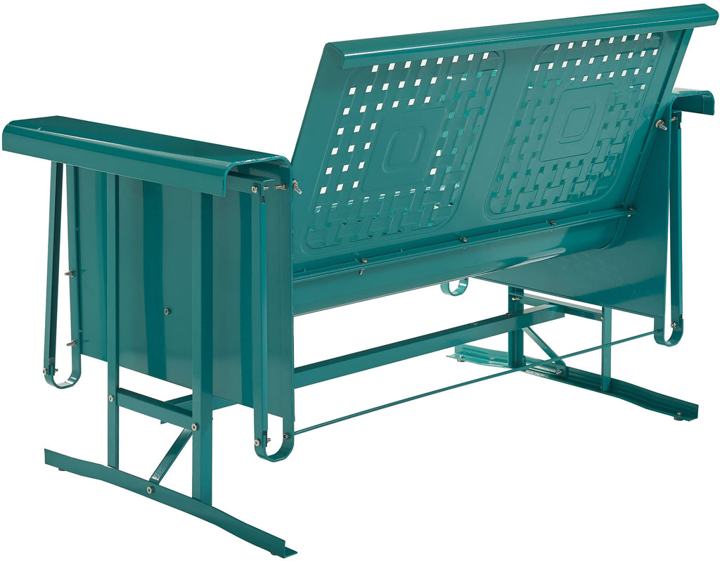 Crosley Furniture Bates Retro Metal Outdoor Loveseat Glider, 2-Person Rocking Patio Bench for Porch, Deck, Turquoise Gloss