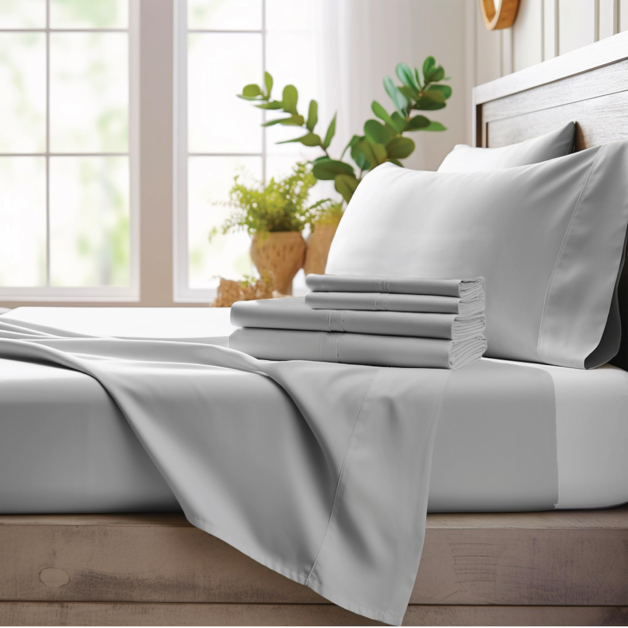 Bamboo Bay 4 Piece Queen Sheet Set - 100% Viscose Made From Bamboo Sheets Queen Size Bed Set - Soft Cooling Sheets For Hot Sleep