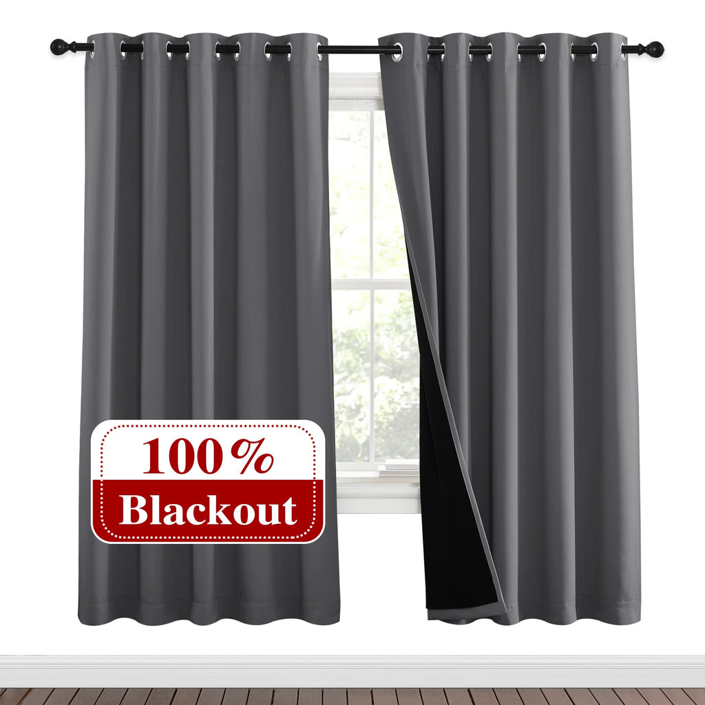 Nicetown Grey Full Shade Curtain Panels, Pair Of Energy Smart & Noise Blocking Out Blackout Drapes For Dining Room Window, Thermal Insulated Guest Room Lined Window Dressing(Gray, 62 X 72 Inch)