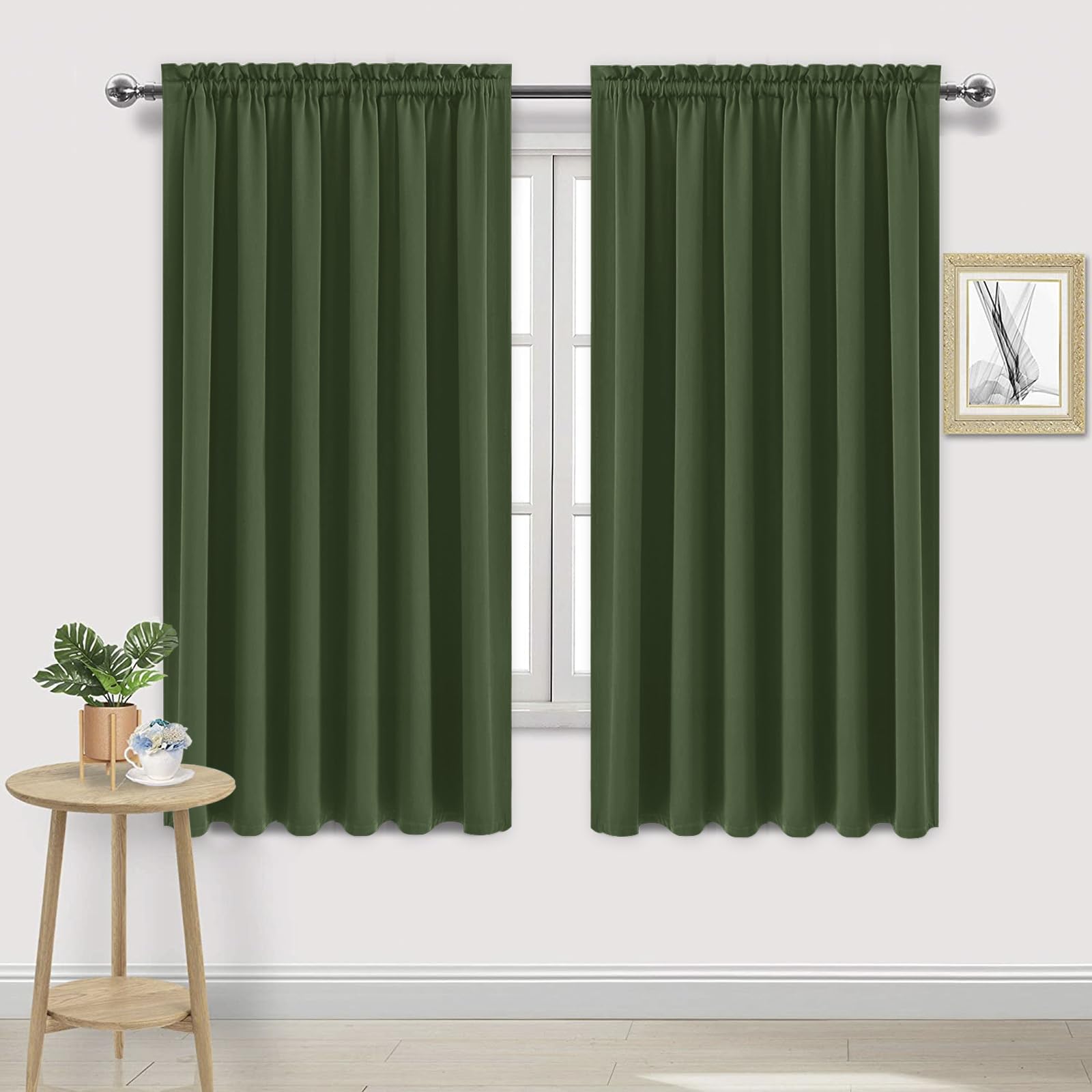 Dwcn Blackout Curtains For Living Room Thermal Insulated, Energy Saving & Noise Reducing Bedroom Curtains, Olive Green, W 70X L