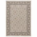 HomeRoots 510624 10 x 13 ft. Ivory & Gray Oriental Power Loom Stain Resistant Rectangle Area Rug with Fringe