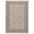 HomeRoots 510624 10 x 13 ft. Ivory & Gray Oriental Power Loom Stain Resistant Rectangle Area Rug with Fringe