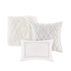 Madison Park Signature Glam Cozy Comforter Set - All Season Bedding Combo Filled Insert And Removable Duvet Cover, Shams, Decorative Pillows, Metallic White Queen(92'X96') 9 Piece