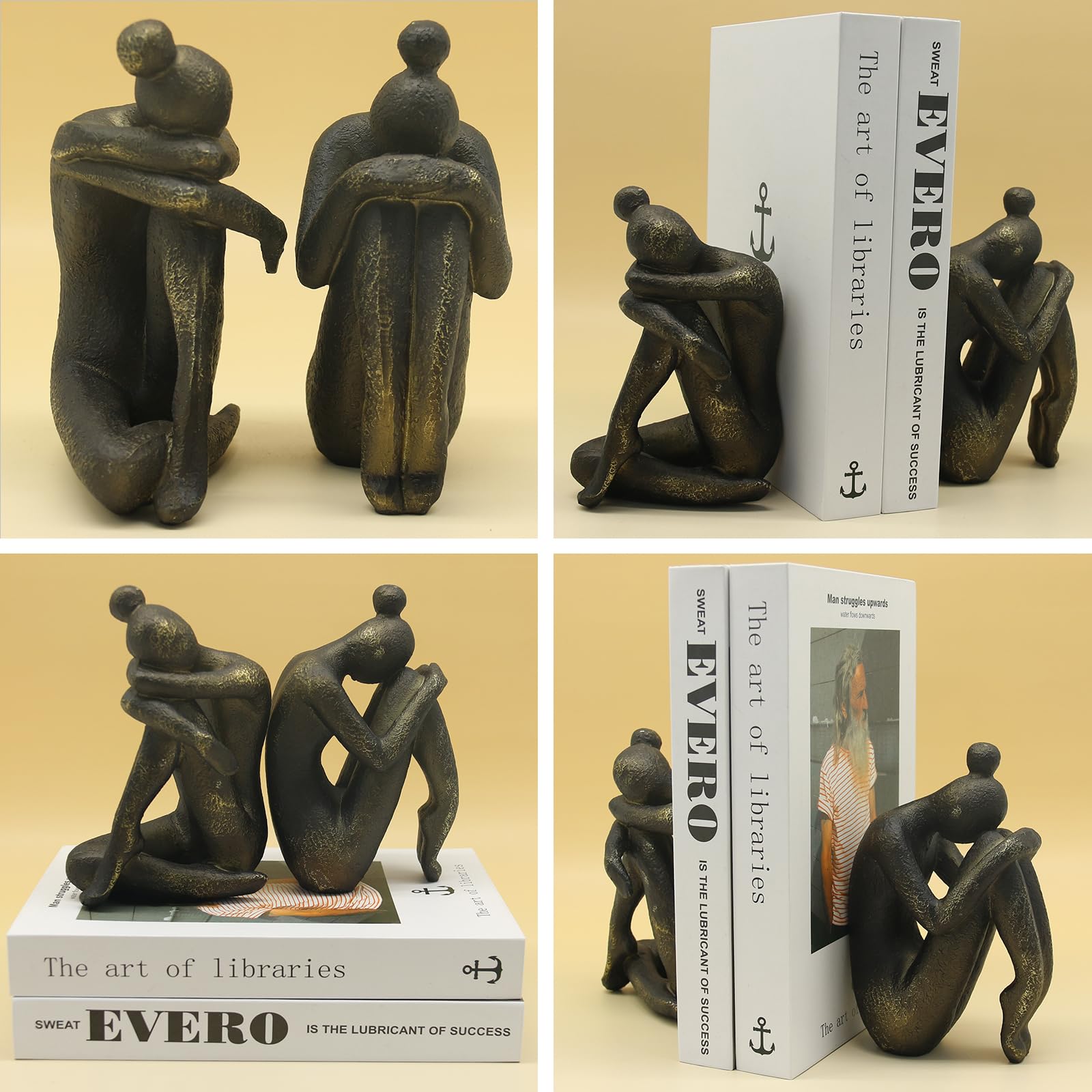 Lukitas Unique Decorative Girl Thinker Bookends, Home Office Books Shelves Stoppers Holder, Nonskid Book Stoppers, Creative Desk