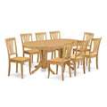 East West Furniture VAAV9-OAK-W 9 Piece Dining Set Includes an Oval Dining Room Table with Butterfly Leaf and 8 Kitchen Chairs, 40x76 Inch, Oak