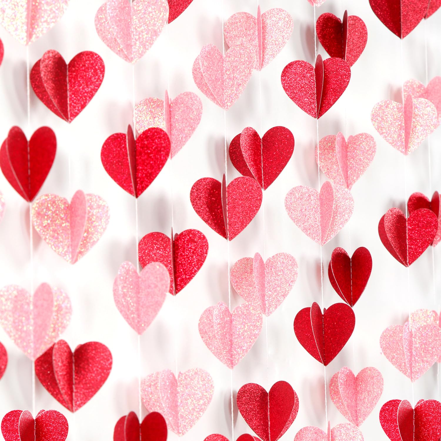 Galentines Party-Decorations Valentines-Day 3D-Heart Garland - 40ft Red Pink Streamers Paper Banner, Proposal Anniversary Romant