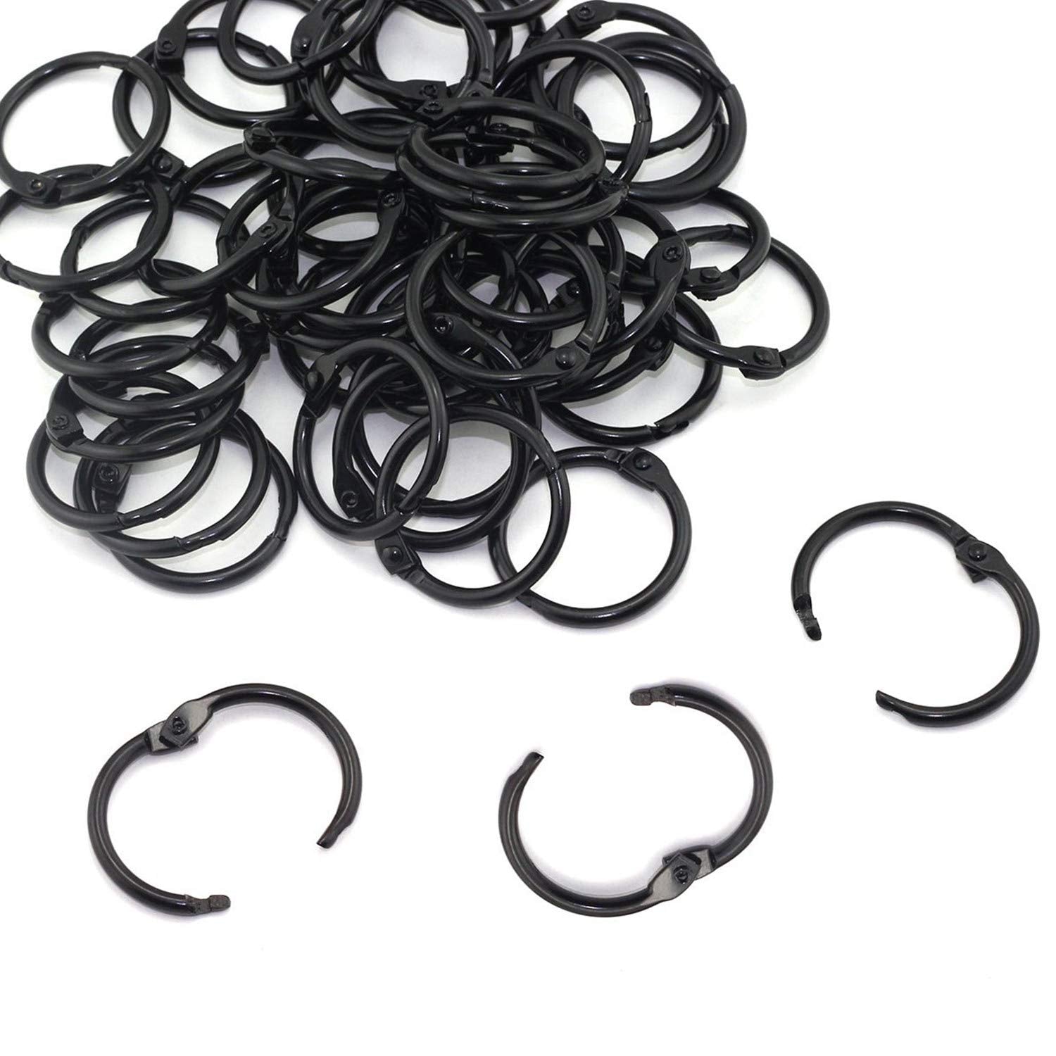 Xmhf 50Pcs 1-Inch Book Rings, Metal Loose Leaf Binder Ring Clips For Notebook Diary Photo Album Diy Planner Black