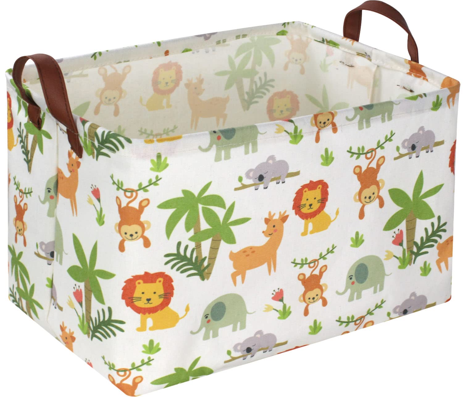 Essme Rectangular Baby Storage Basket,Green Basket,Nursery Storage Bin Organizer With Handles For Jungle Decor,Shelf Basket,Toy Box,Animal Basket.(Jungle Animal)