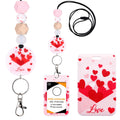 Valentine Lanyards For Id Badges - Cute Heart Pink Lanyard With Id Badge Holder, Silicone Beaded Breakaway Bachelorette Party Na