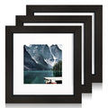 Hongkee 6x6 Black Picture Frames set of 3, Made of Wooden and Real Glass Square Photo frame - Displays 4x4 Picture With Mat or 6