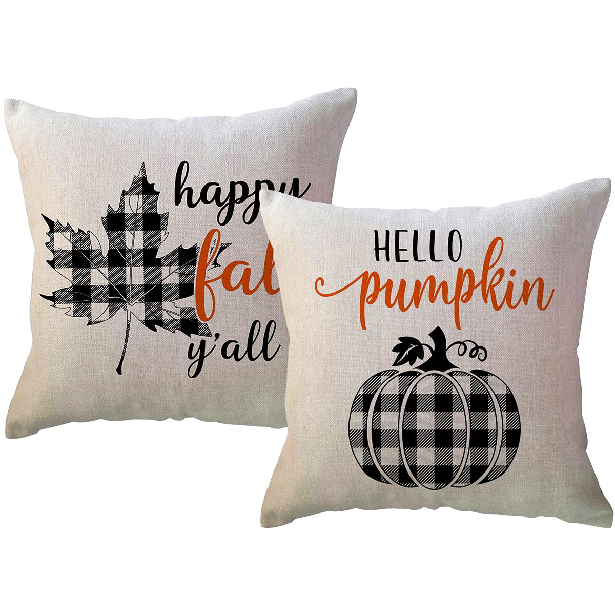 Ulove Love Yourself Autumn Fall Pillow Covers 20X20 Set Of 2 Black Buffalo Plaid Check Pumpkin Maple Leaves Farmhouse Decorative