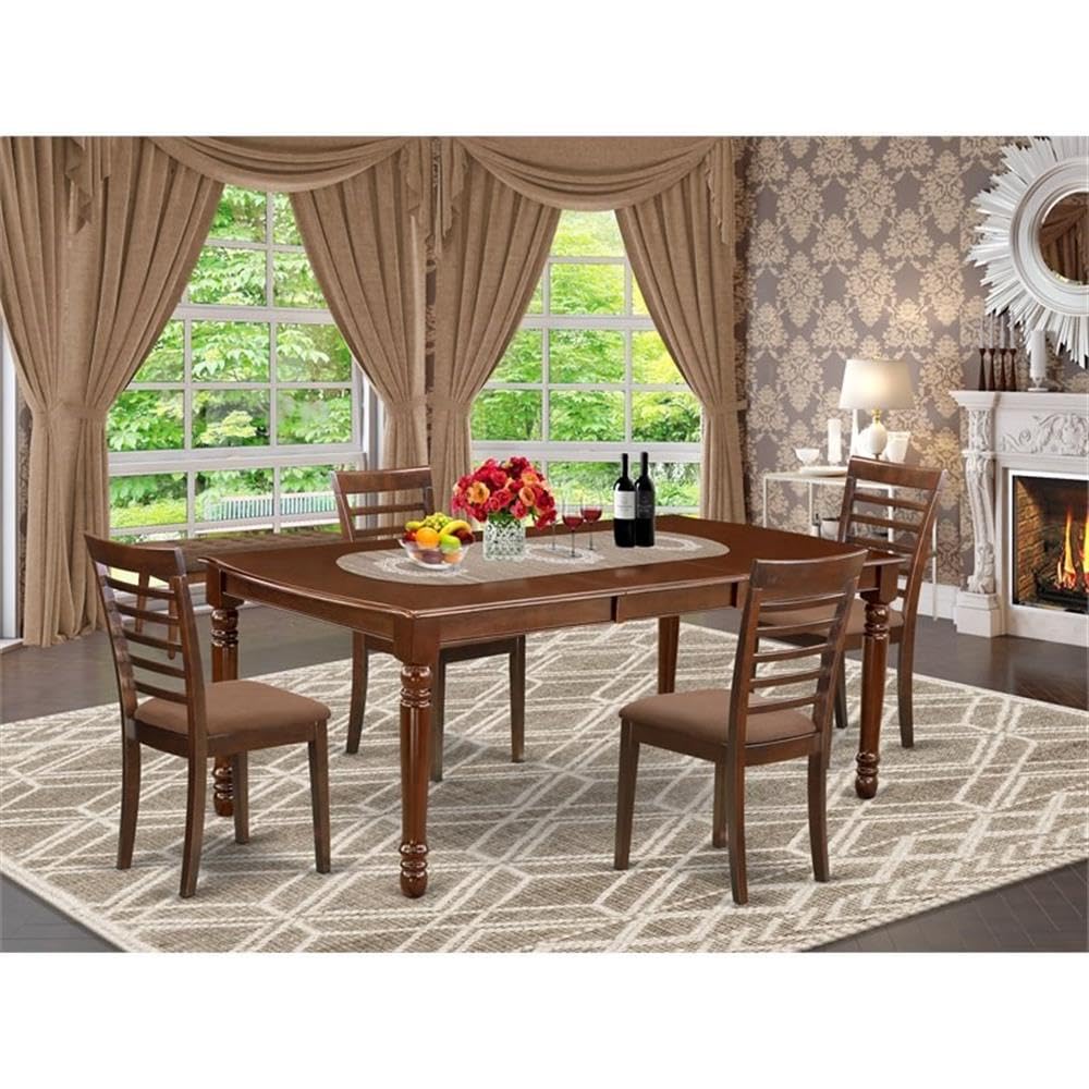 East West Furniture Doml5-Mah-C 5 Piece Dining Room Table Set Includes A Rectangle Kitchen Table With Butterfly Leaf And 4 Linen Fabric Upholstered Dining Chairs, 42X78 Inch, Mahogany