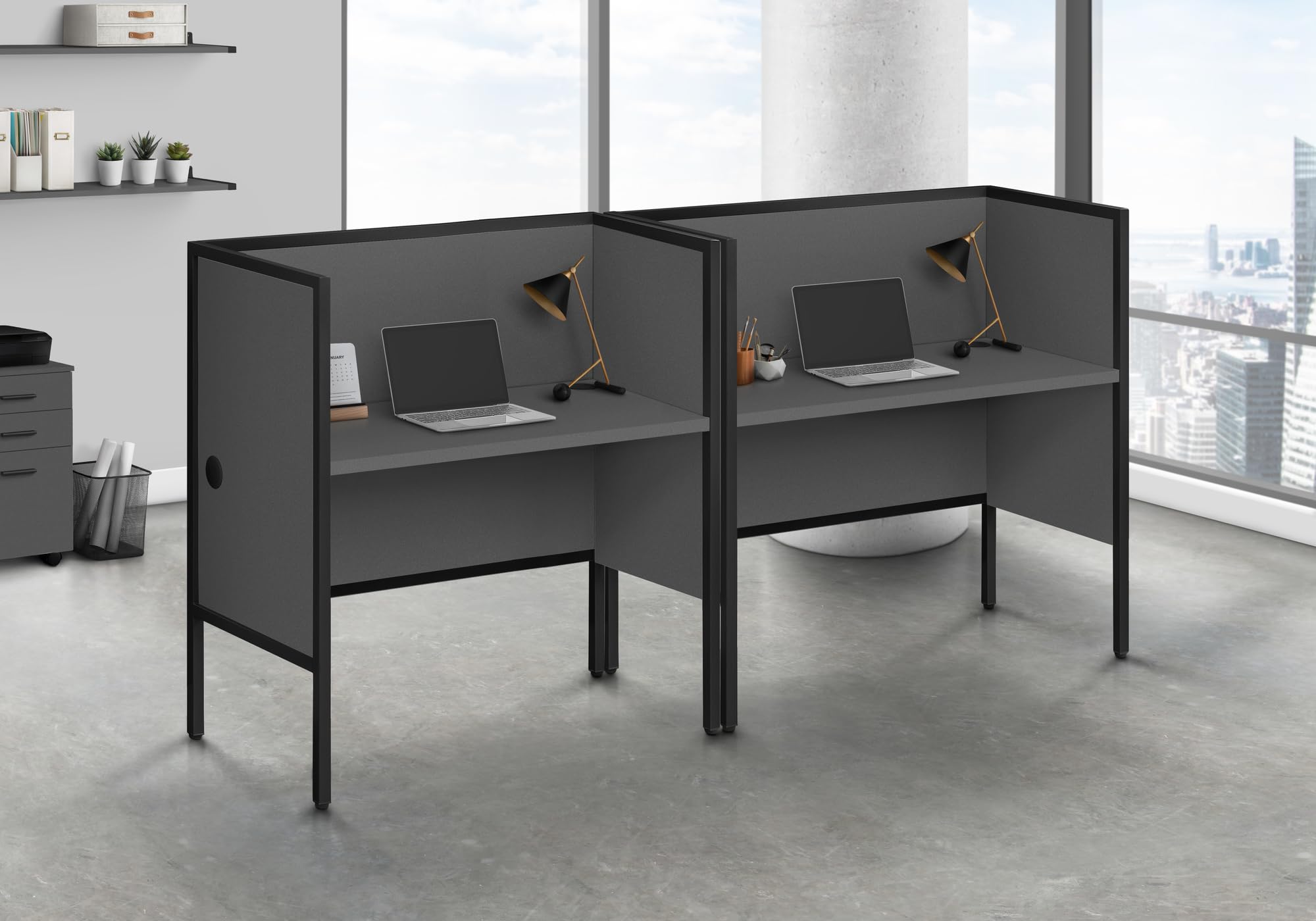Monarch Specialties I 7734 Office Cubicle, 48' L, Desk, Work, Commercial Grade, Grey Laminate, Black Metal