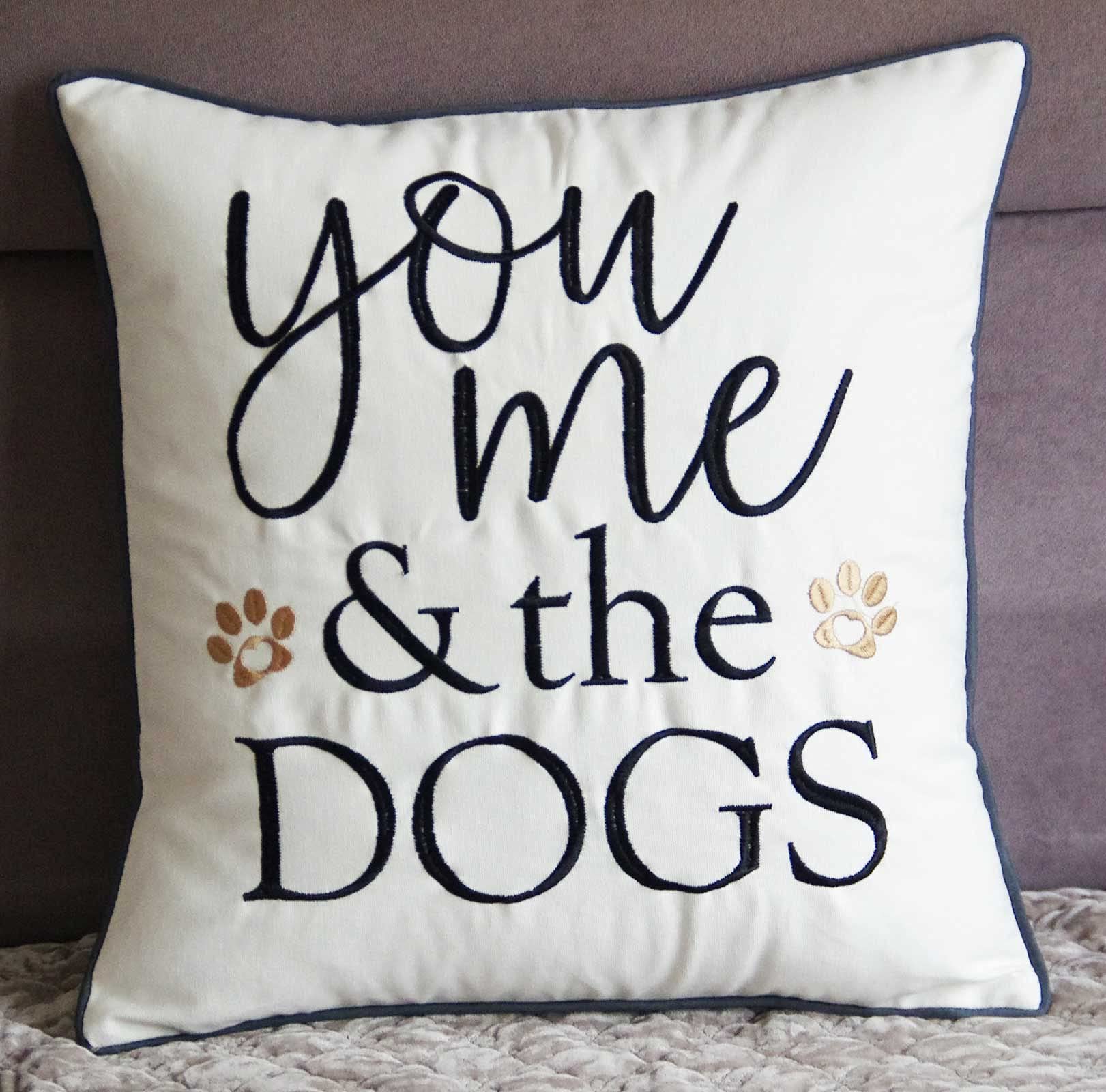 Decopow Embroidered Throw Pillow Cover,Square 18 Inches Decorative Canvas Pillow Cover With You Me And The Dogs,Cover Only