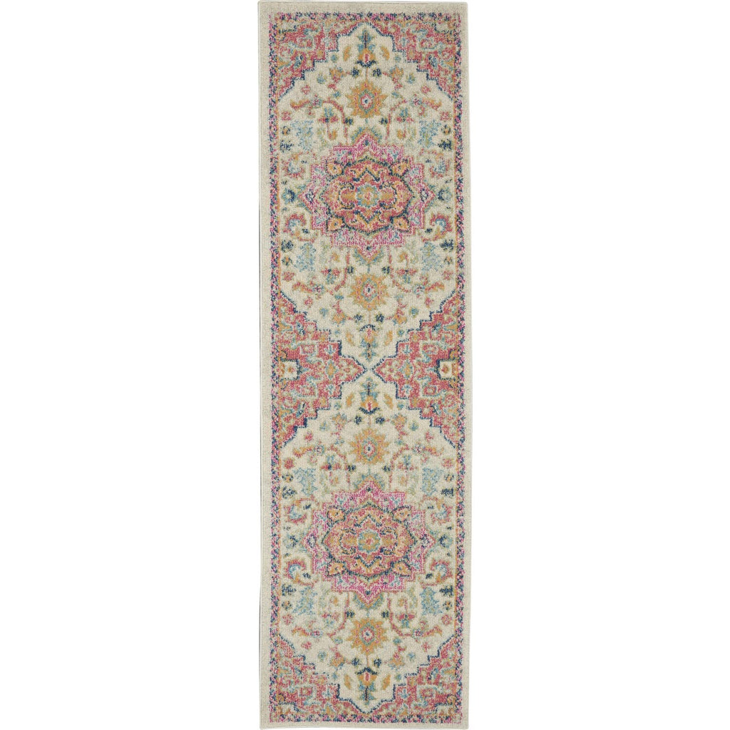 Nourison Passion Ivory/Pink 1'10' X 6' Area Rug, Boho, Moroccan, Bed Room, Living Room, Dining Room, Kitchen, Easy Cleaning, No