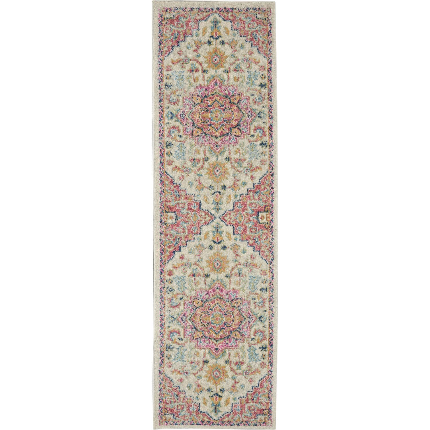 Nourison Passion Ivory/Pink 1'10' X 6' Area Rug, Boho, Moroccan, Bed Room, Living Room, Dining Room, Kitchen, Easy Cleaning, No