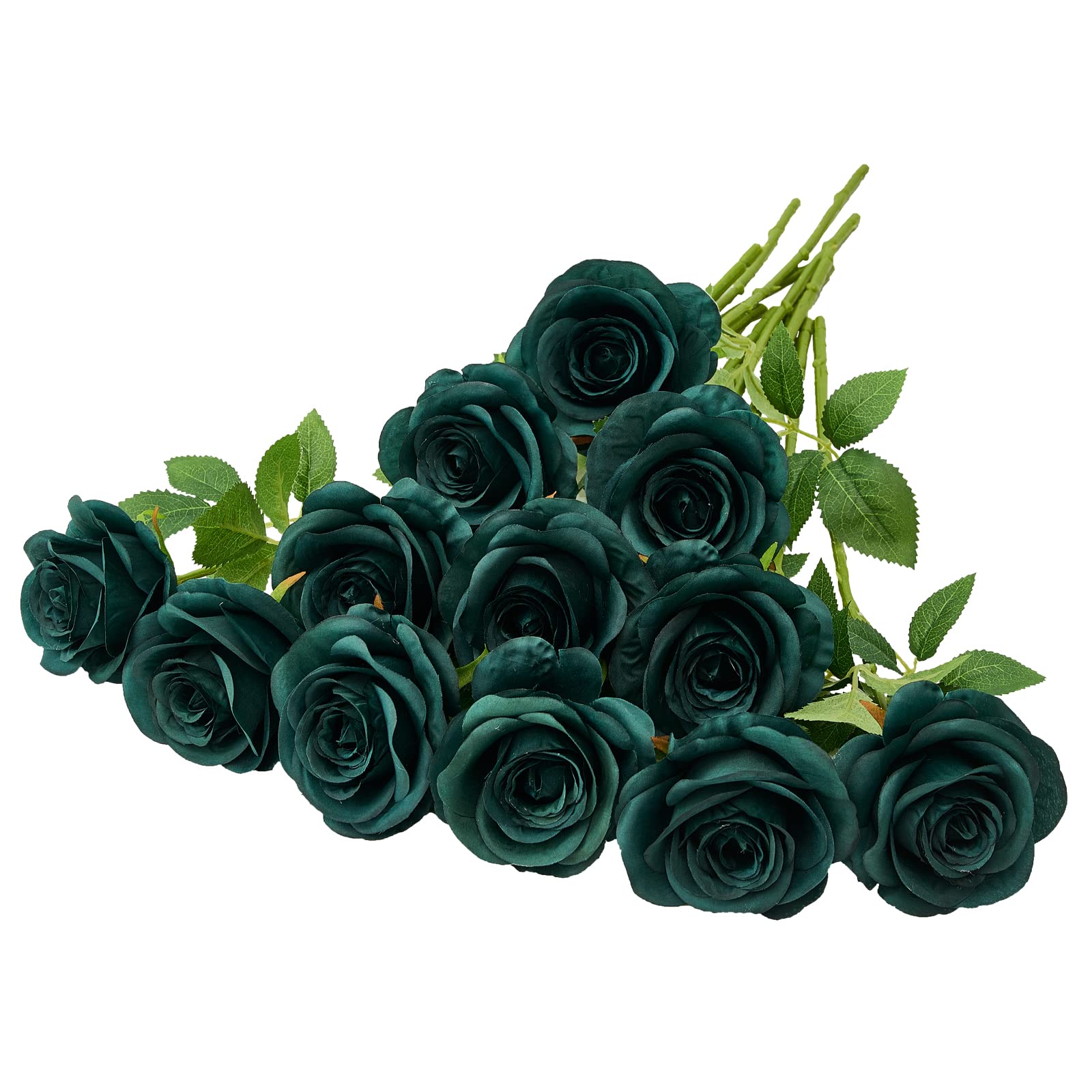 Helera 12PC Peacock Green Roses Artificial Flowers Fake Roses Silk Flowers Roses with Long Stems for Wedding Home Party Centerpi