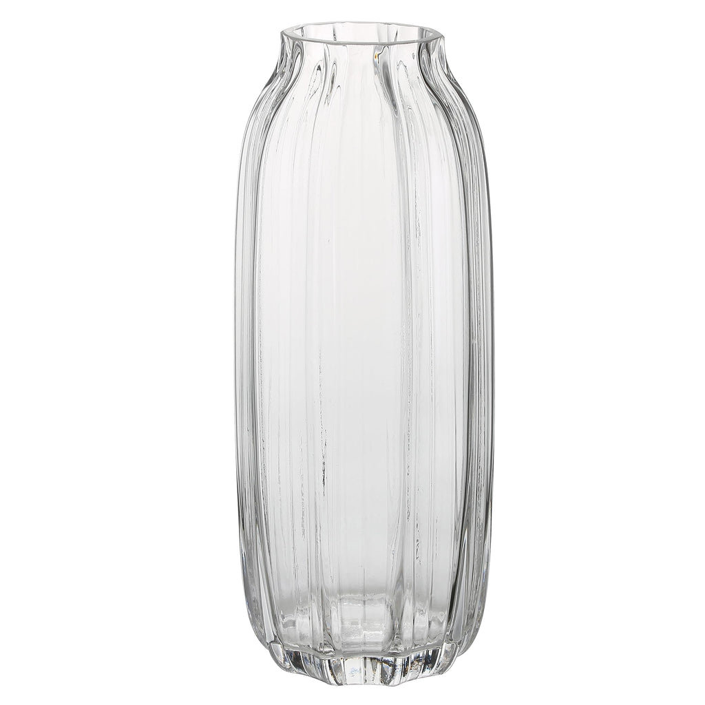 Large Clear Glass Vase for Flowers Bud Tall Glass Vases,H-12.6'' Simple Striped Design for Home Floor Decor,Farmhouse Decor, Cen