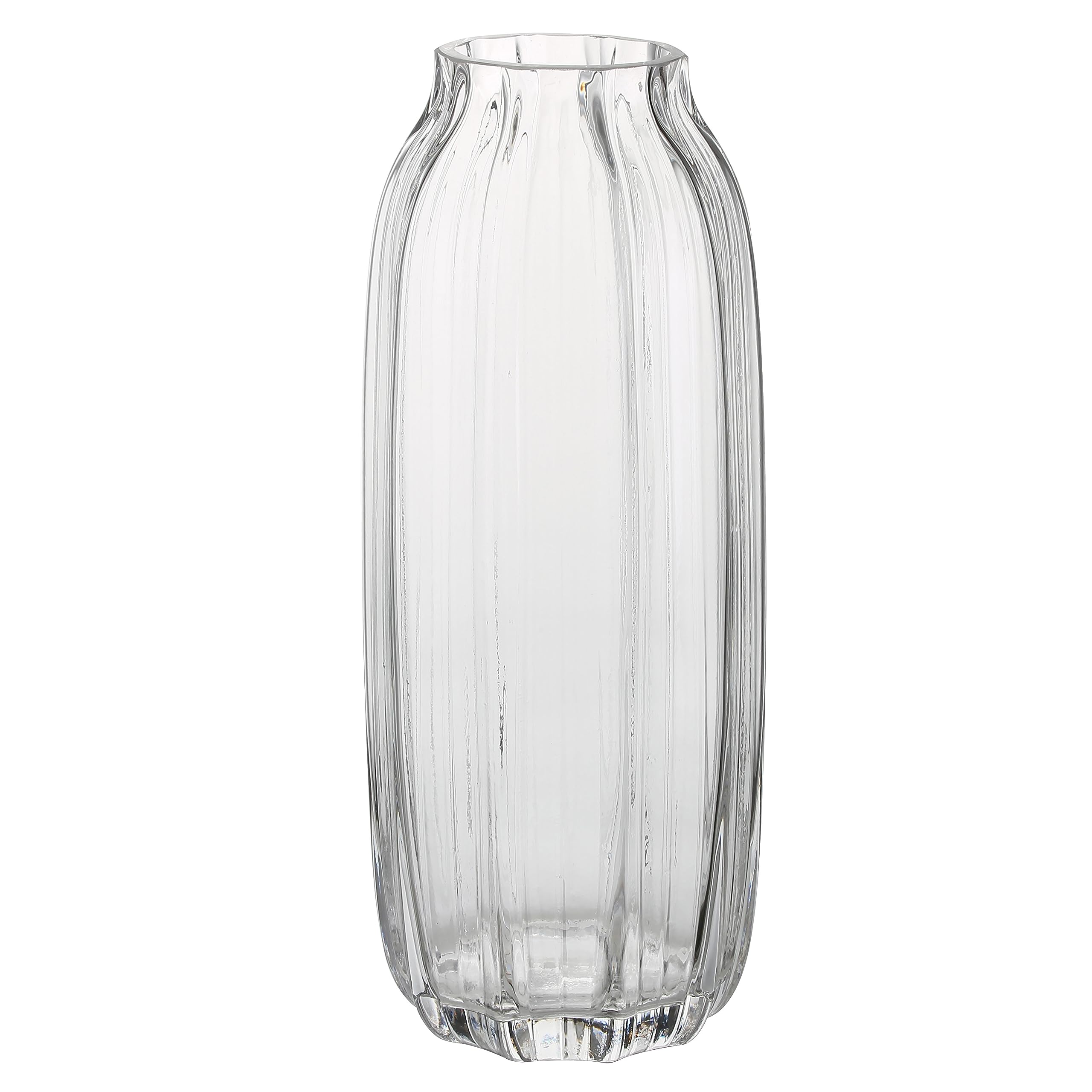 Large Clear Glass Vase for Flowers Bud Tall Glass Vases,H-12.6'' Simple Striped Design for Home Floor Decor,Farmhouse Decor, Cen