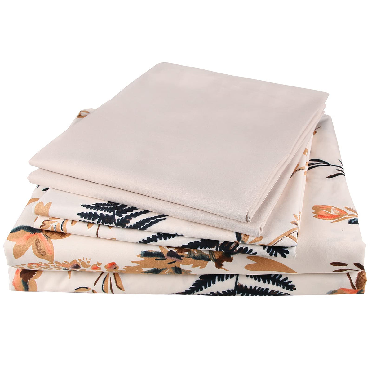 Jsd Blush Boho Floral Printed Sheet Set King Size 6 Piece, Soft Botanical Microfiber Bed Sheets Extra Deep Pocket