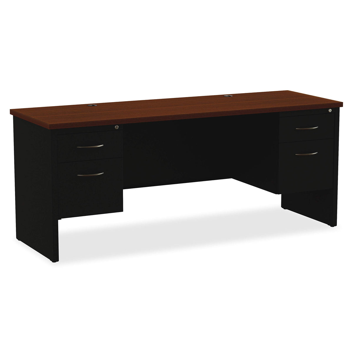 Lorell Walnut Laminate Commercial Steel Double-Pedestal Credenza