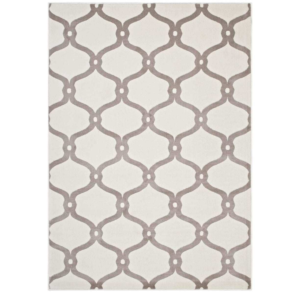 Modway Beltara Chain Link Transitional Trellis Area Rug, 8X10, Beige And Ivory