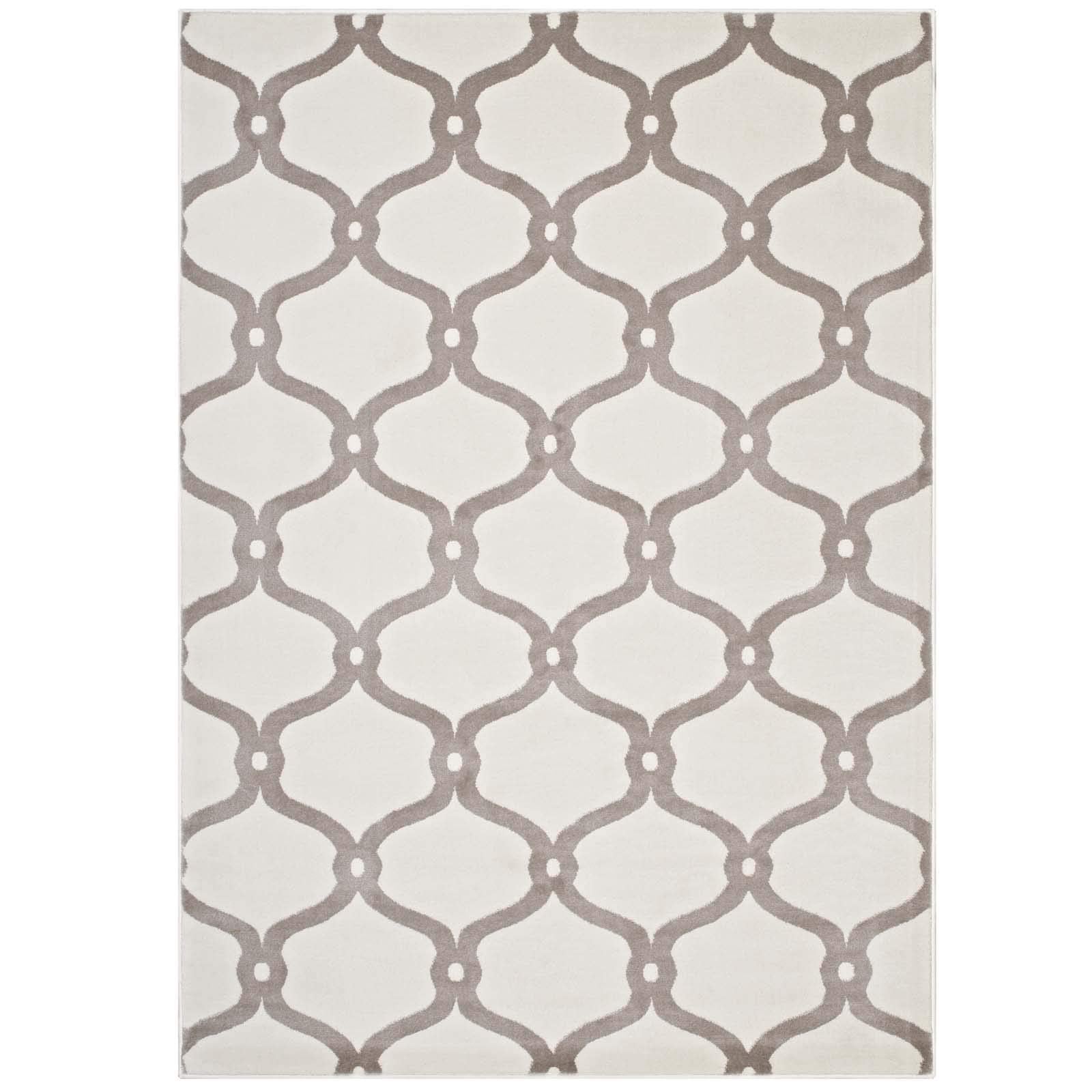 Modway Beltara Chain Link Transitional Trellis Area Rug, 8X10, Beige And Ivory
