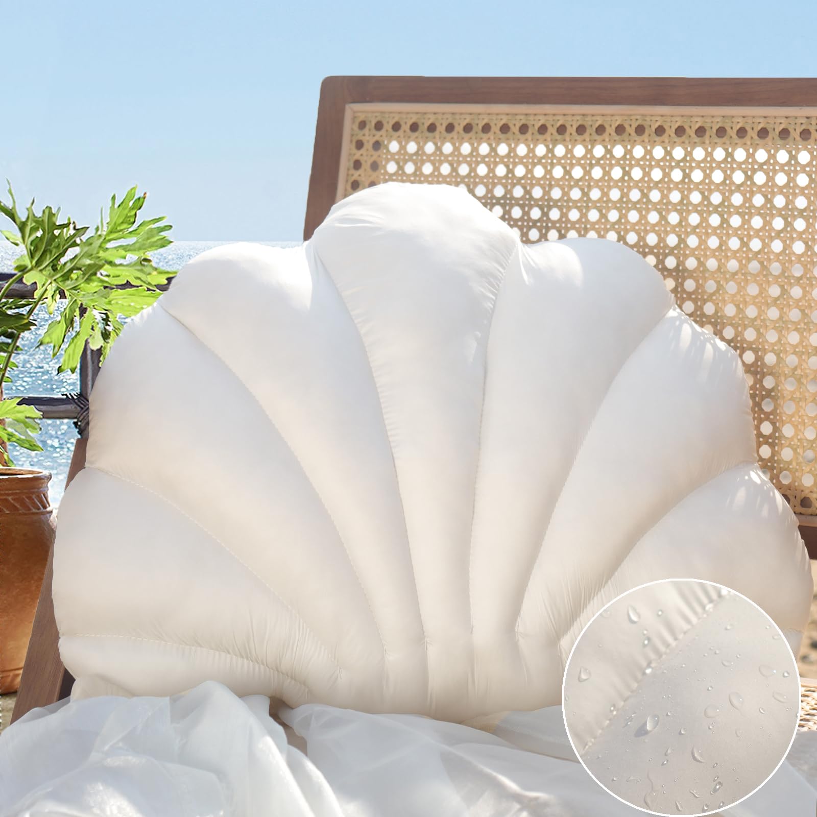 Yrxrus Outdoor Seashell Pillow, Off White Shell Pillows, 13X10 Inch Waterproof Throw Pillows For Beach Patio Furniture Sofa Gard