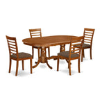 East West Furniture PLML5-SBR-C 5 Piece Dining Set Includes an Oval Dining Room Table with Butterfly Leaf and 4 Linen Fabric Upholstered Kitchen Chairs, 42x78 Inch, Saddle Brown