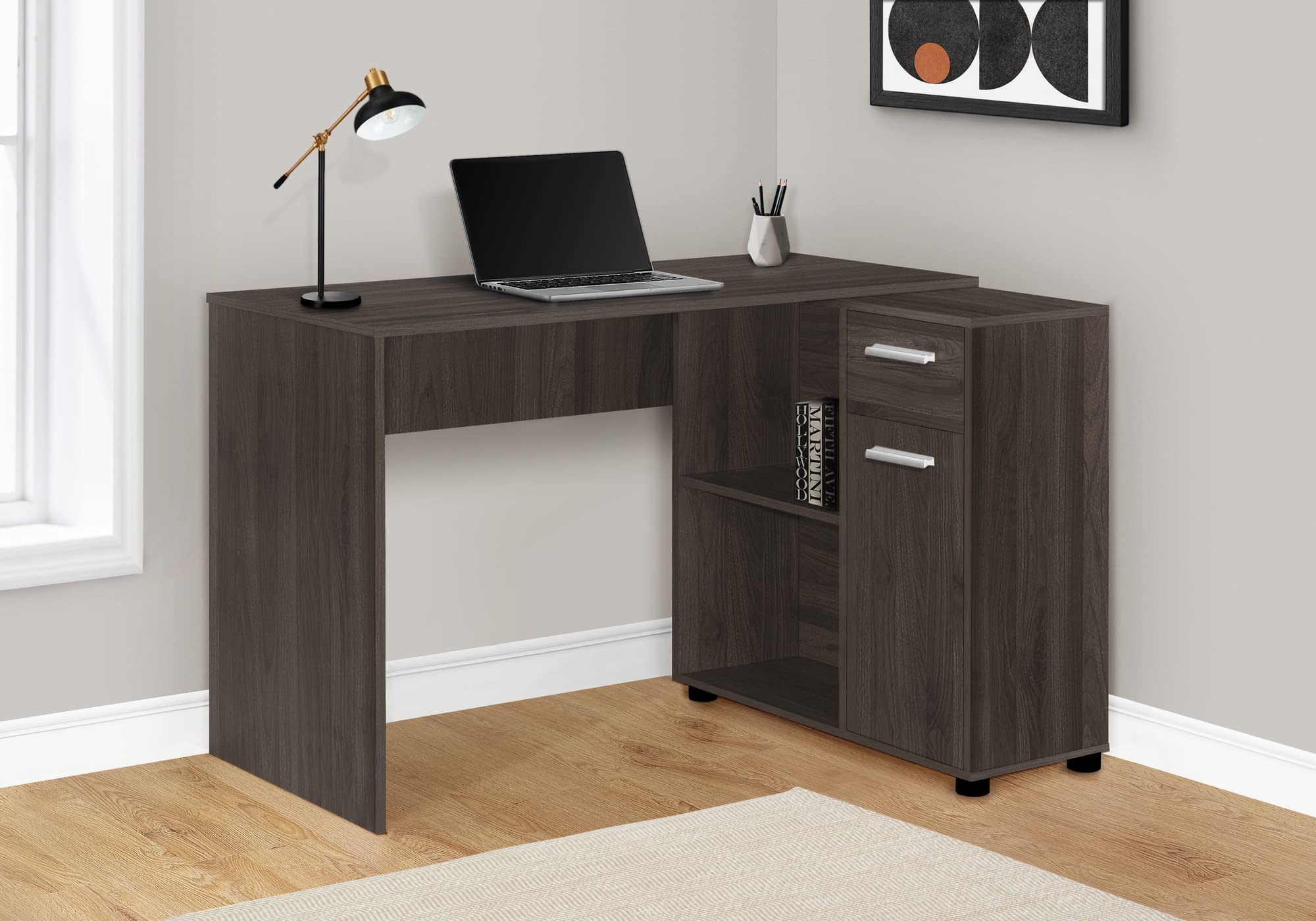 Monarch Specialties I 7349 Computer Desk, Home Office, Corner, Storage Drawers, 46' L, L Shape, Work, Laptop, Laminate, Brown, Contemporary, Modern