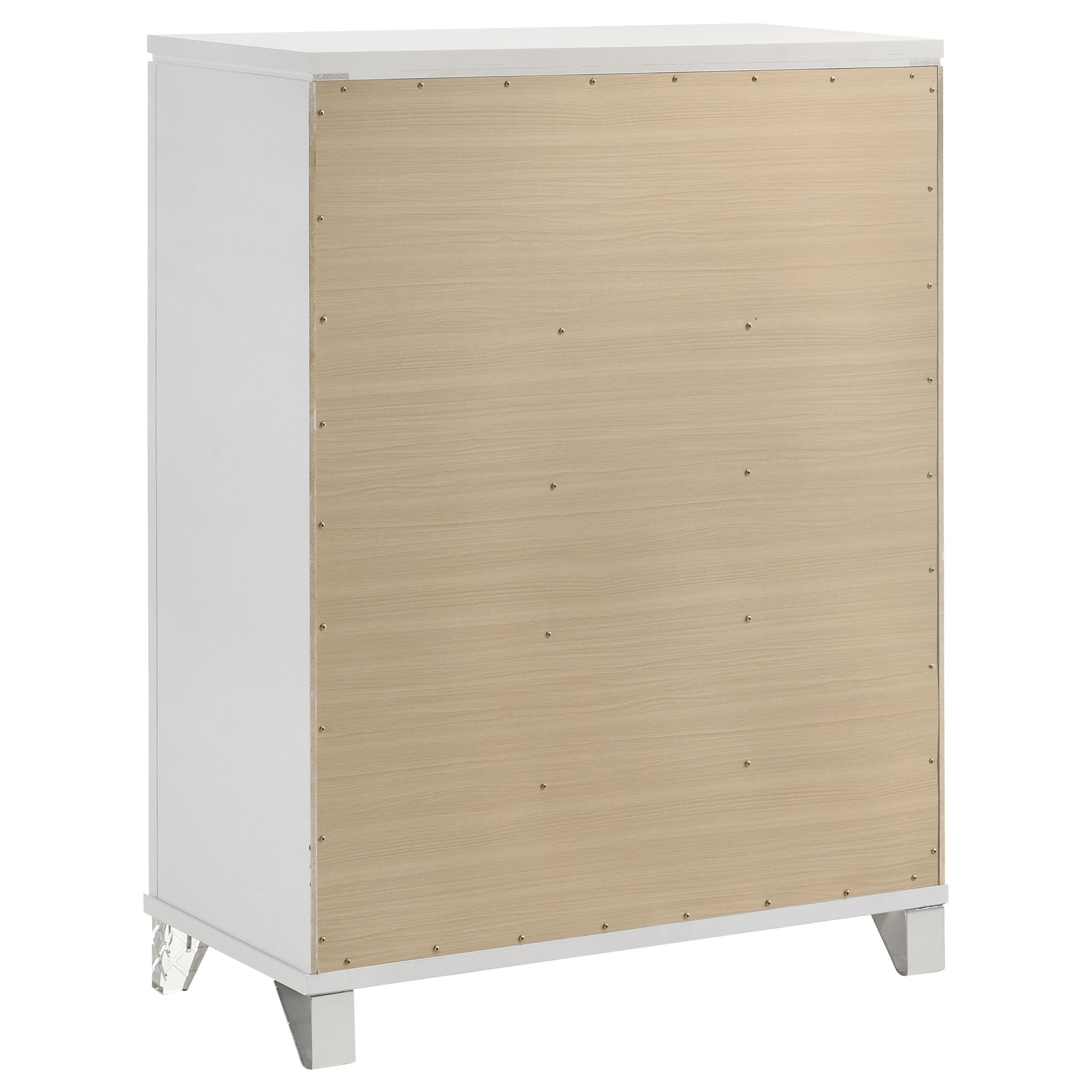 Coaster Home Furnishings Marmore Contemporary Wood 5-Drawer Bedroom Chest of Drawers Chiffonier Clothing Storage Cabinet Bedroom Armoire Tall Dresser Organizer Unit White 224965