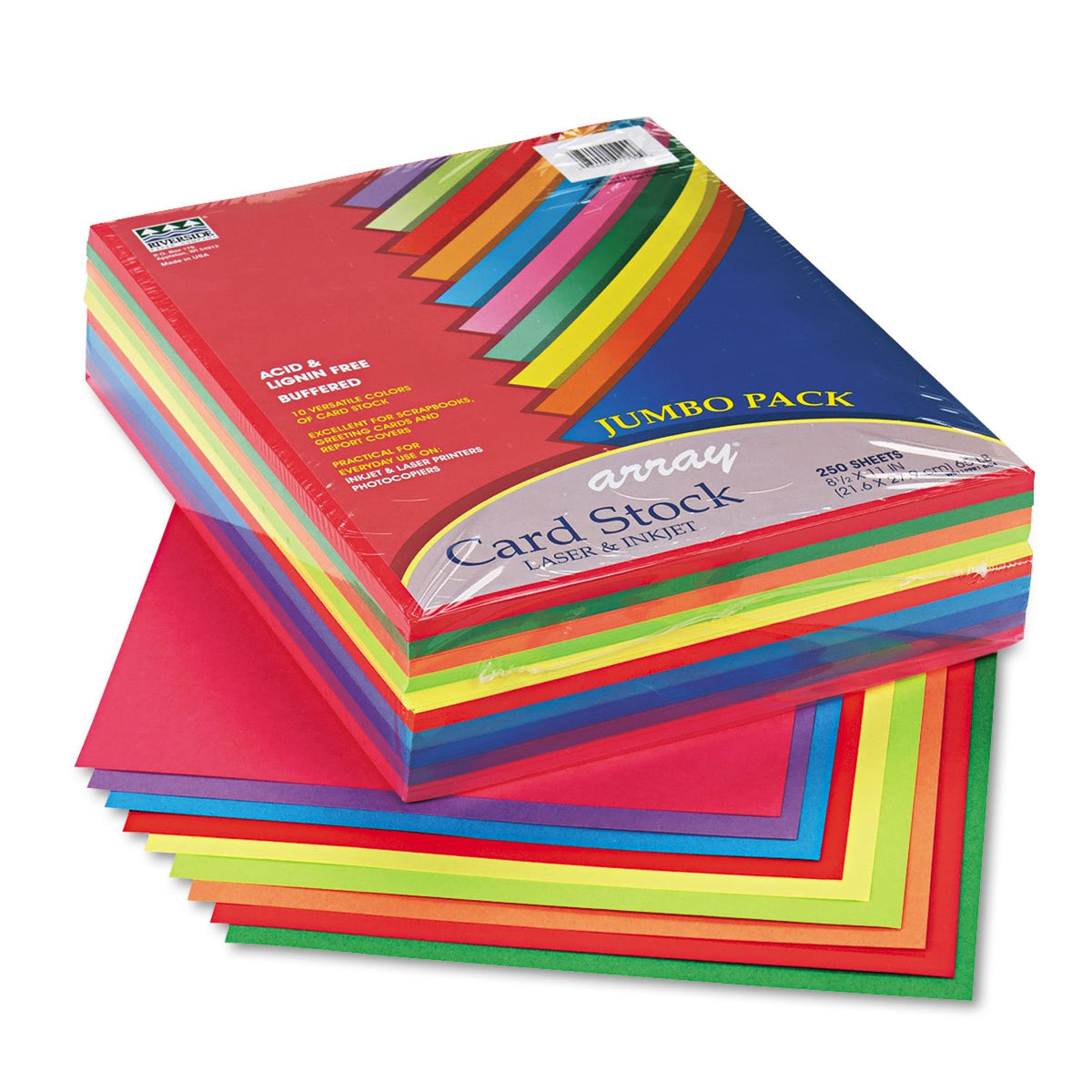 Pacon 101199 Array Card Stock, 65 Lb., Letter, Assorted Lively Colors, 250 Sheets/Pack