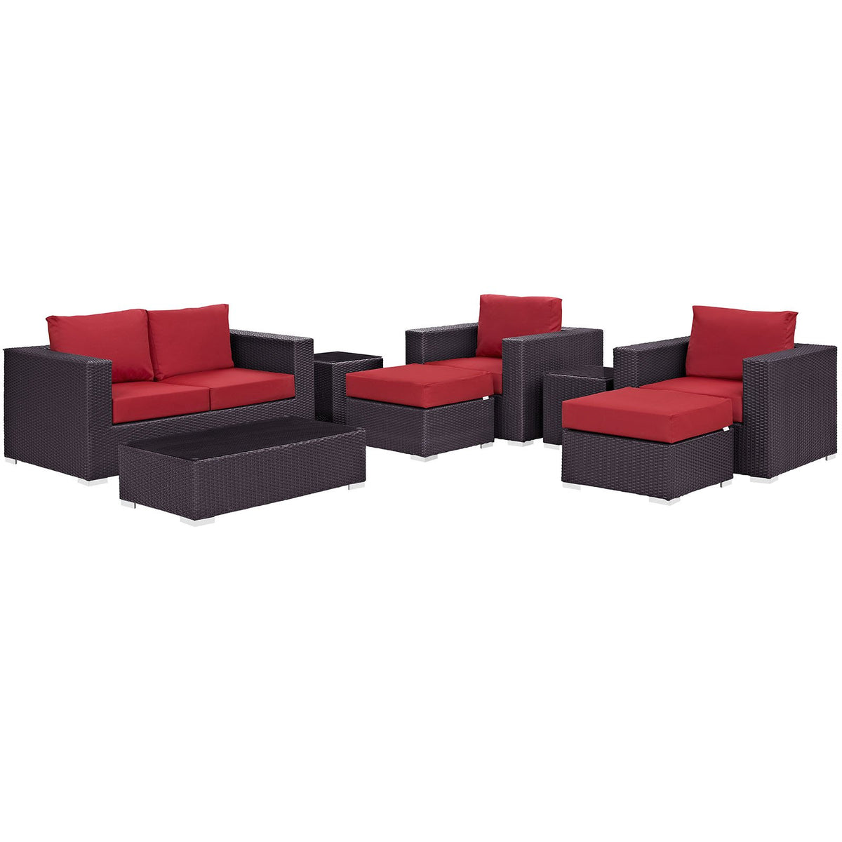 Modway Convene 8-Piece Outdoor Patio Sofa Set With Powder Coated Aluminum Frame In Espresso Red