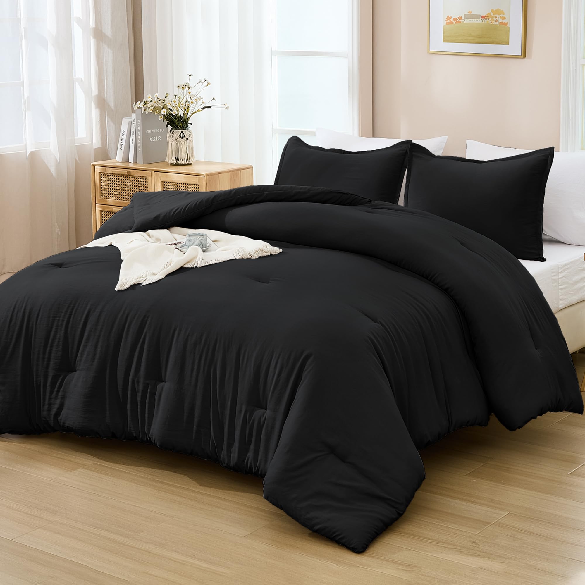 Andency Black Comforter King Size - 7 Pieces Bed In A Bag King Bedding Comforter Sets, Summer Plain Soft Lightweight Comforter With Fitted Sheets, Flat Sheets, Pillowcases & Shams