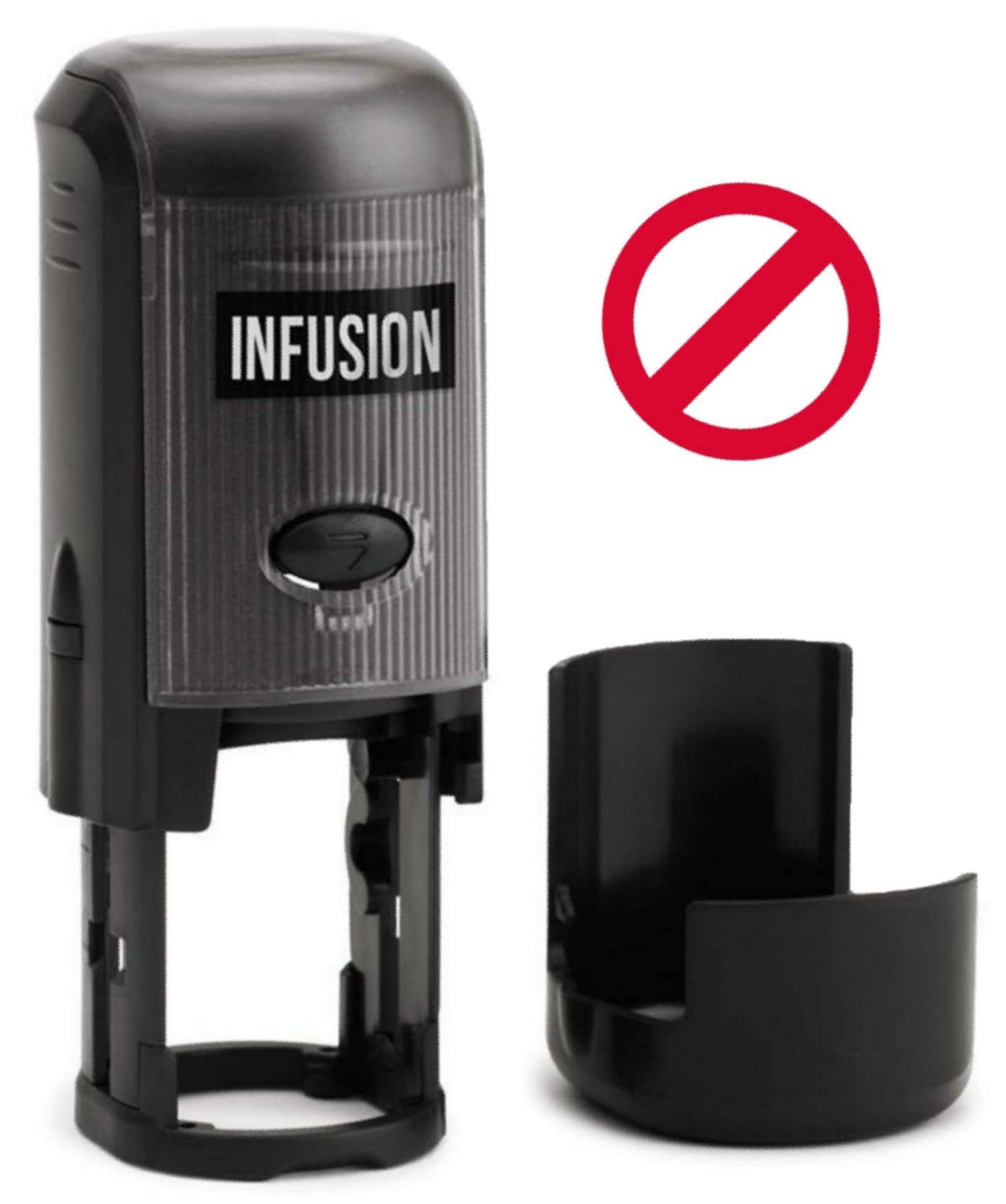 Infusion Circle Slash Round Self-Inking Stock Rubber Stamp (3/4' Diameter) - Red Ink