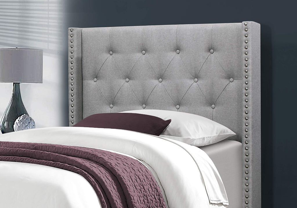 Monarch Specialties I Size/Grey Linen with Chrome Trim Twin Bed, Double,