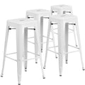 Flash Furniture Lily 4 Pack Commercial Grade 30 High Backless White Metal Indoor-Outdoor Barstool with Square Seat