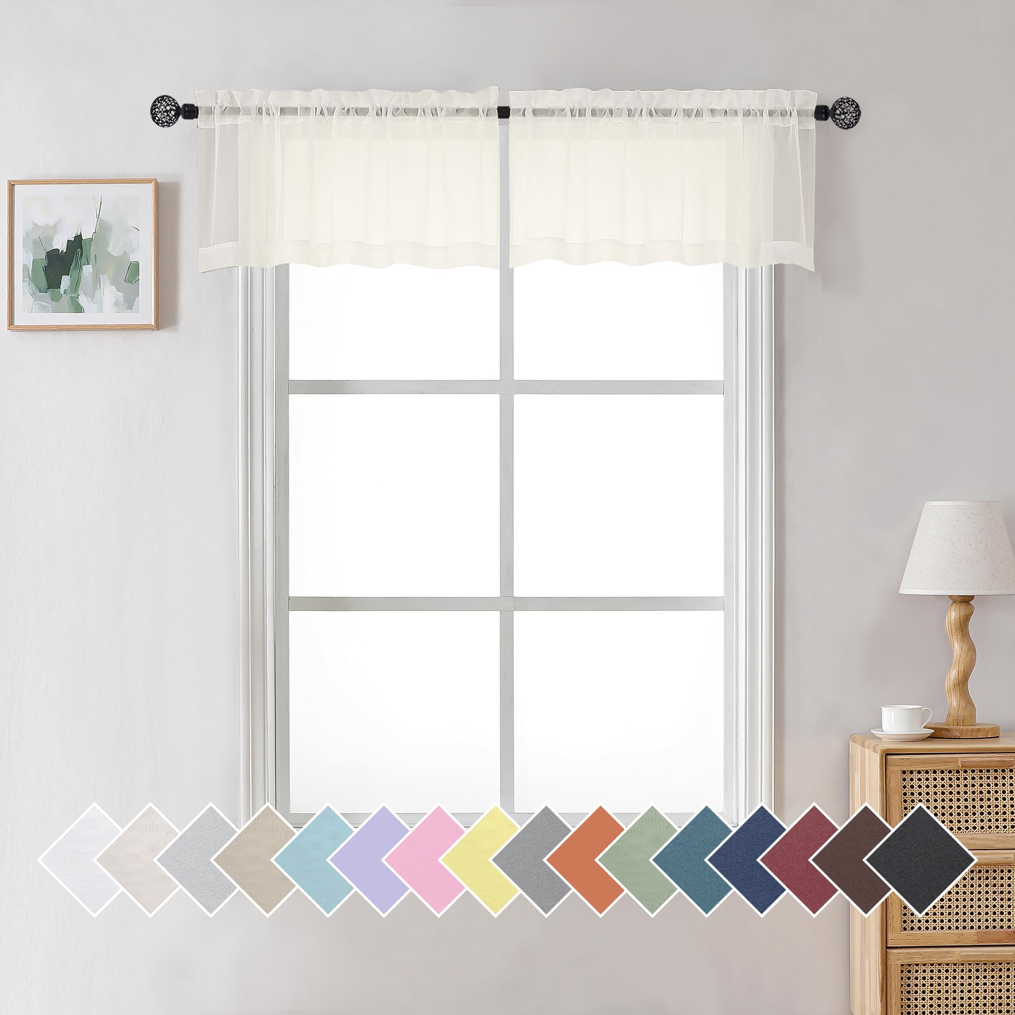 Aiyufneg Ivory Window Valances Sheer Curtains, Modern Top Dual Rod Pocket Light Filtering Voile Drapes For Small Window Kitchen