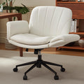 Dowinx Criss Cross Chair with Five-Level Adjustable Arms and Wheels - Comfortable Ergonomic PU Leather Swivel Vanity Chair - Com
