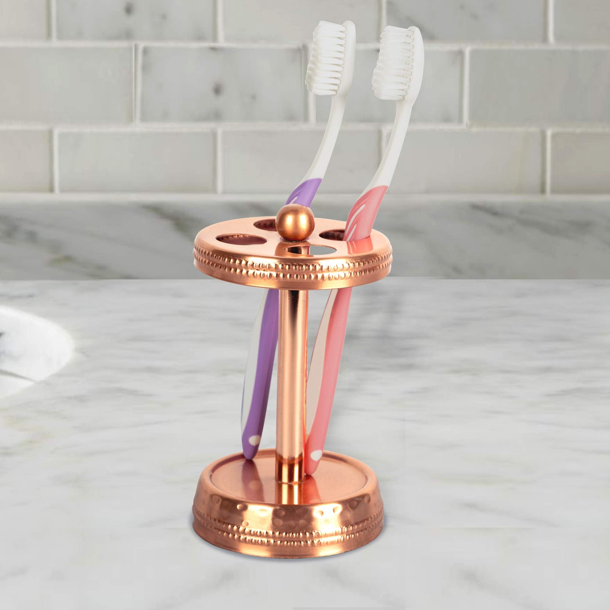 Nu Steel Copper Hudson Toothbrush Holders Storage, Bath Collection, Bathroom Vanity Countertops, Hammered Finish