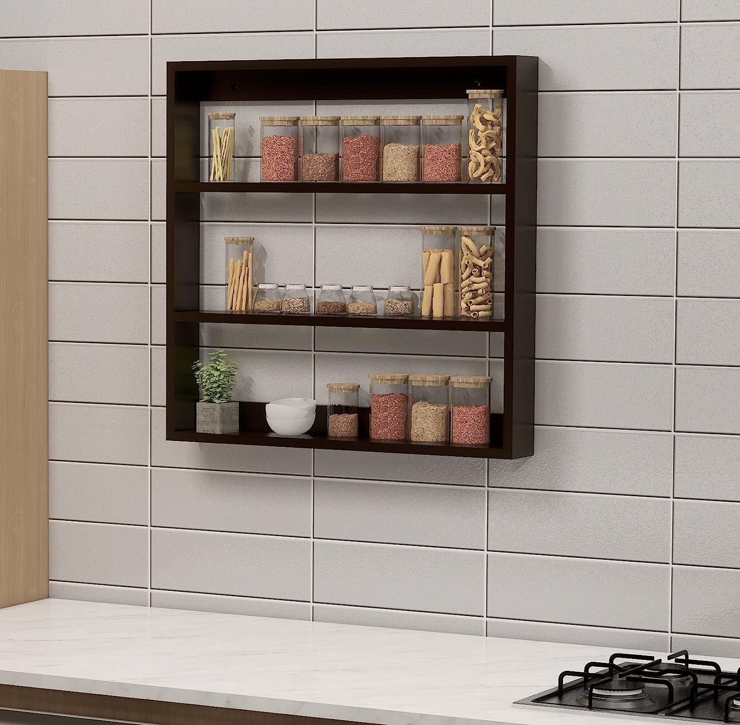 WallMounted Wooden Kitchen Organizer Rack Shelf  Multipurpose Utensil Stand & Storage Shelf For Wall, Rustic Wood Kitchen Rack