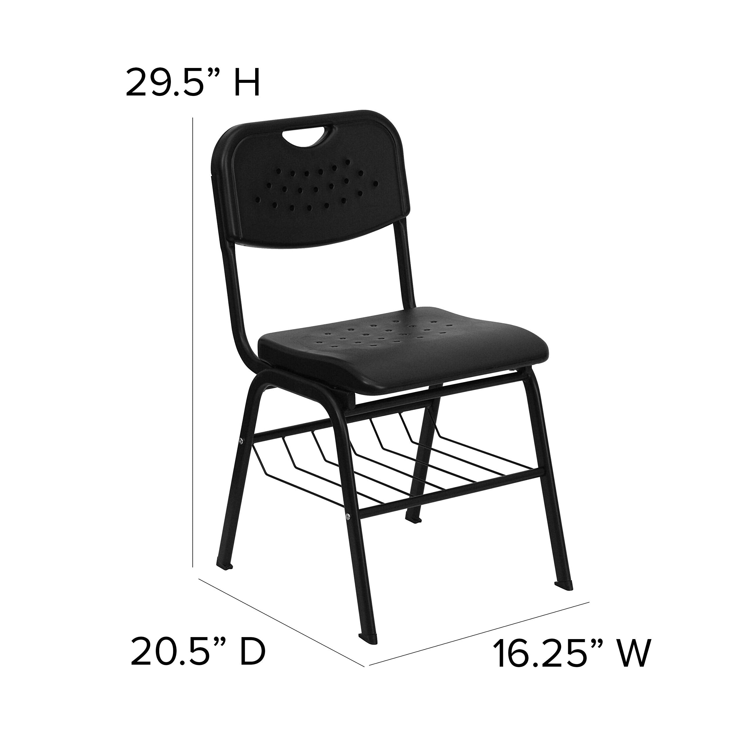 Flash Furniture HERCULES Series 880 lb. Capacity Black Plastic Chair with Black Frame and Book Basket