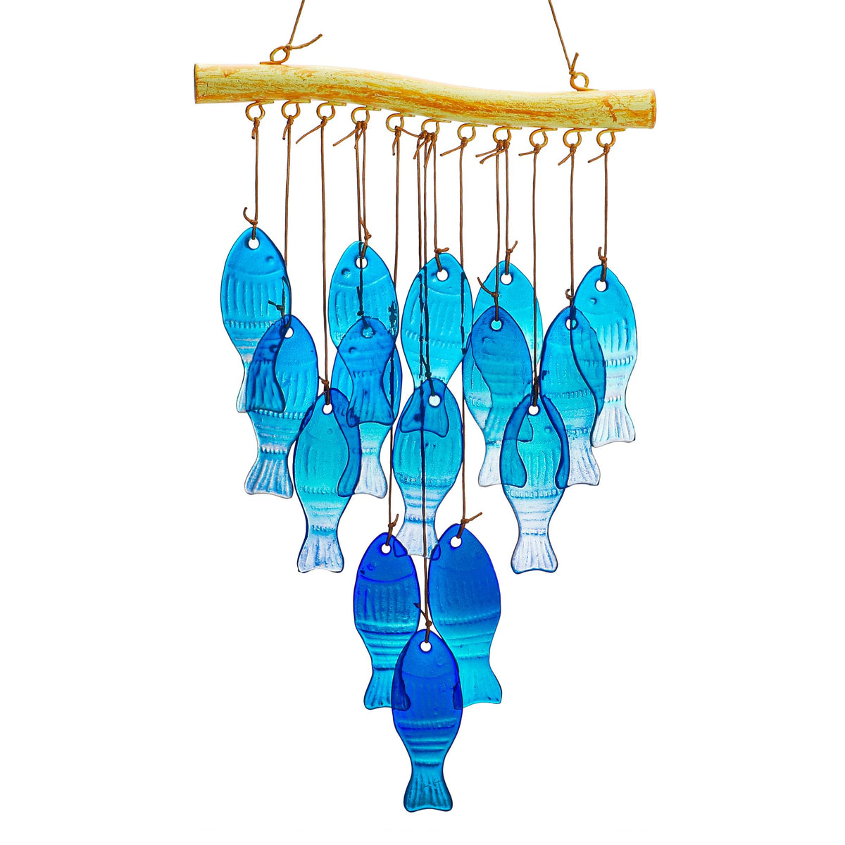 23' Blue Glass Sea Wind Chimes,Glass Wind Chimes For Outside,Handcrafted Fish Wind Chimes,Large Glass Wind Chimes For Beach Par