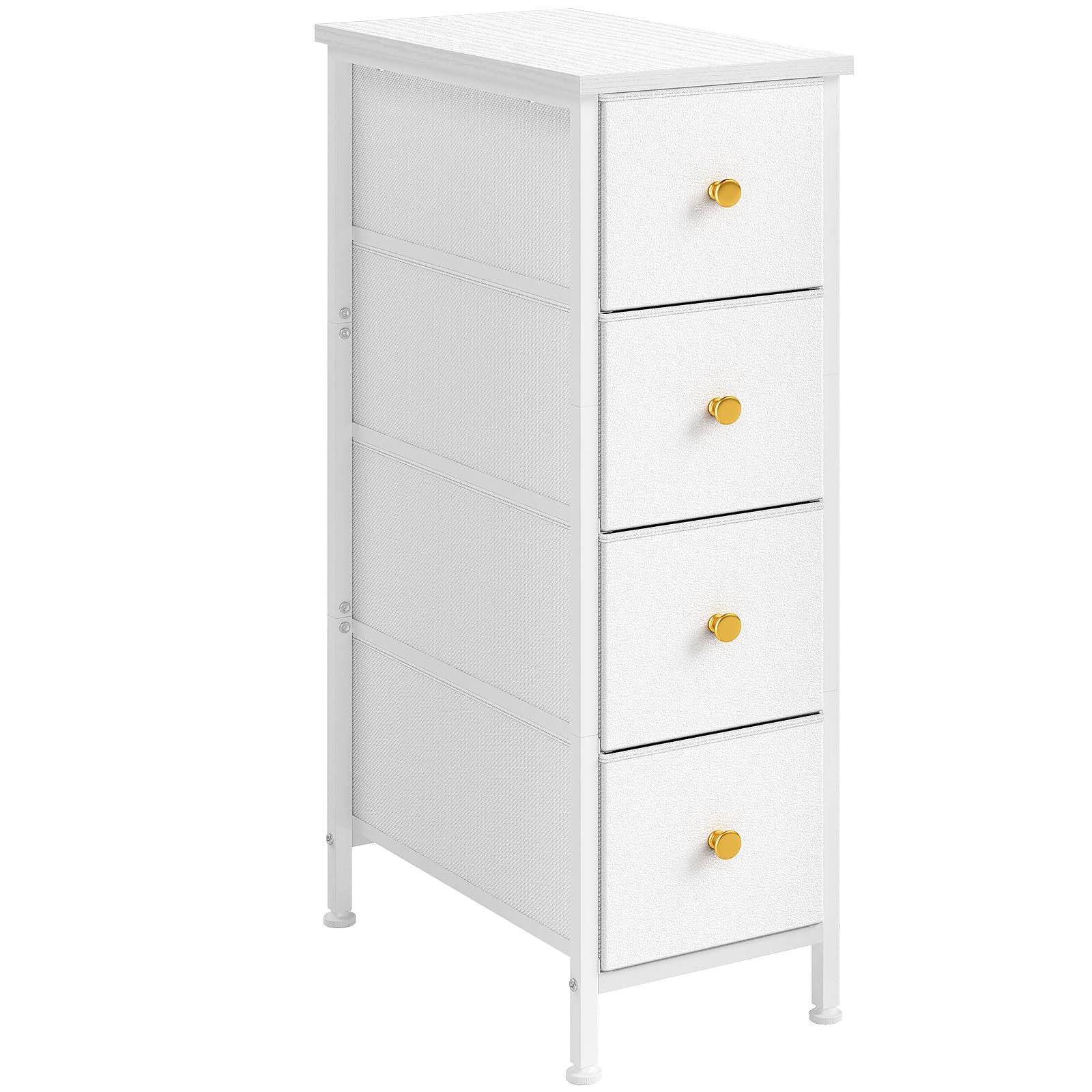 Fixwal Narrow Storage Cabinet, Dresser with 4 Drawers, Slim Fabric Dresser Storage Tower for Small Spaces, White Dresser with St