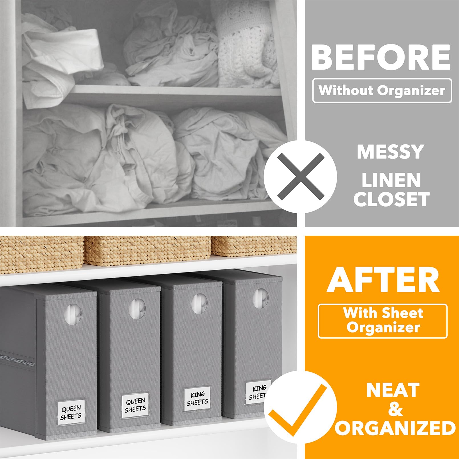 Spaceaid 4 Pack Bed Sheet Organizers And Storage, Foldable Sheet Organizer For Linen Closet, Sheets Set Folder Keeper With Windo